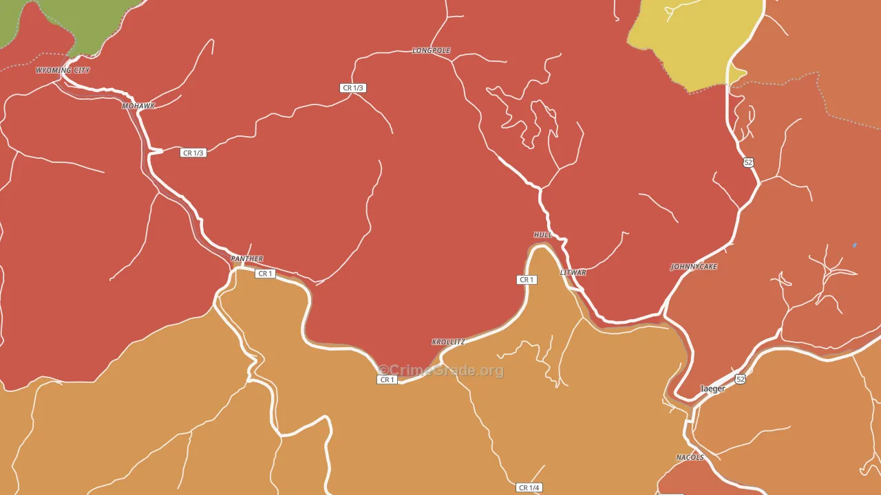 Hull, WV Map of Robbery Rates