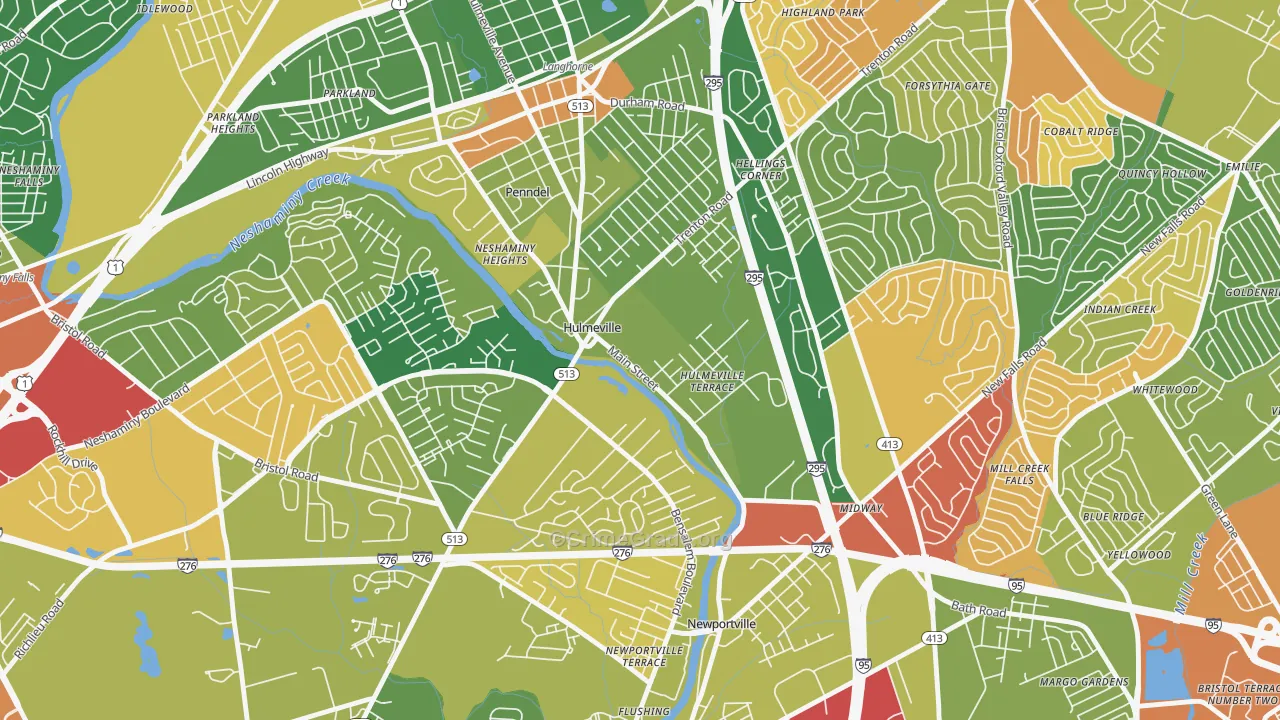 Hulmeville, PA Map of Robbery Rates