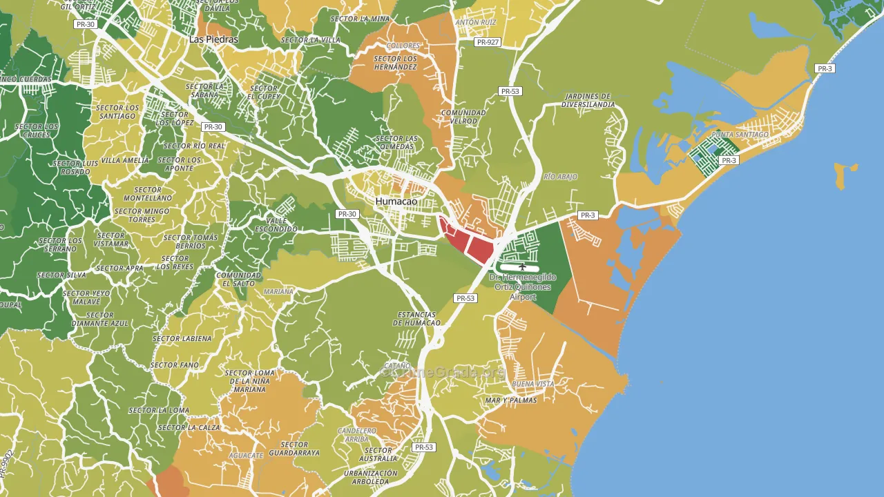 Humacao Municipio, PR Map of Robbery Rates