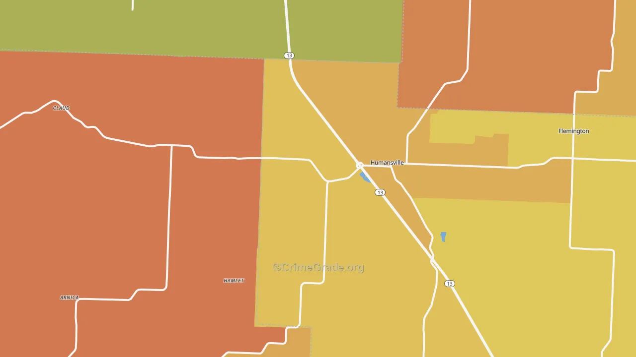 Humansville, MO Map of Robbery Rates
