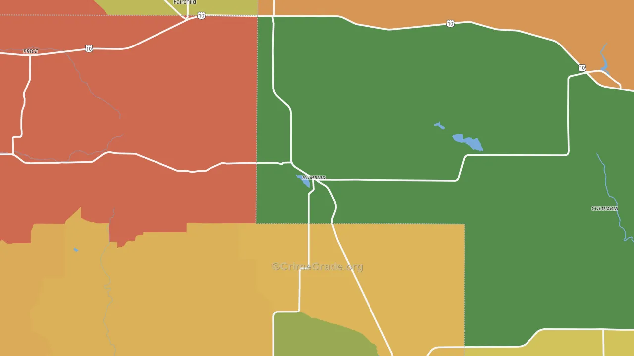 Humbird, WI Map of Robbery Rates