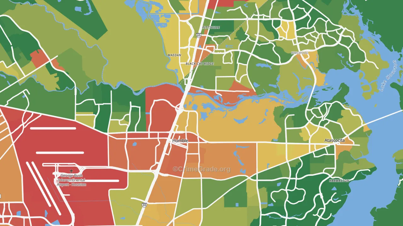 Humble, TX Map of Robbery Rates