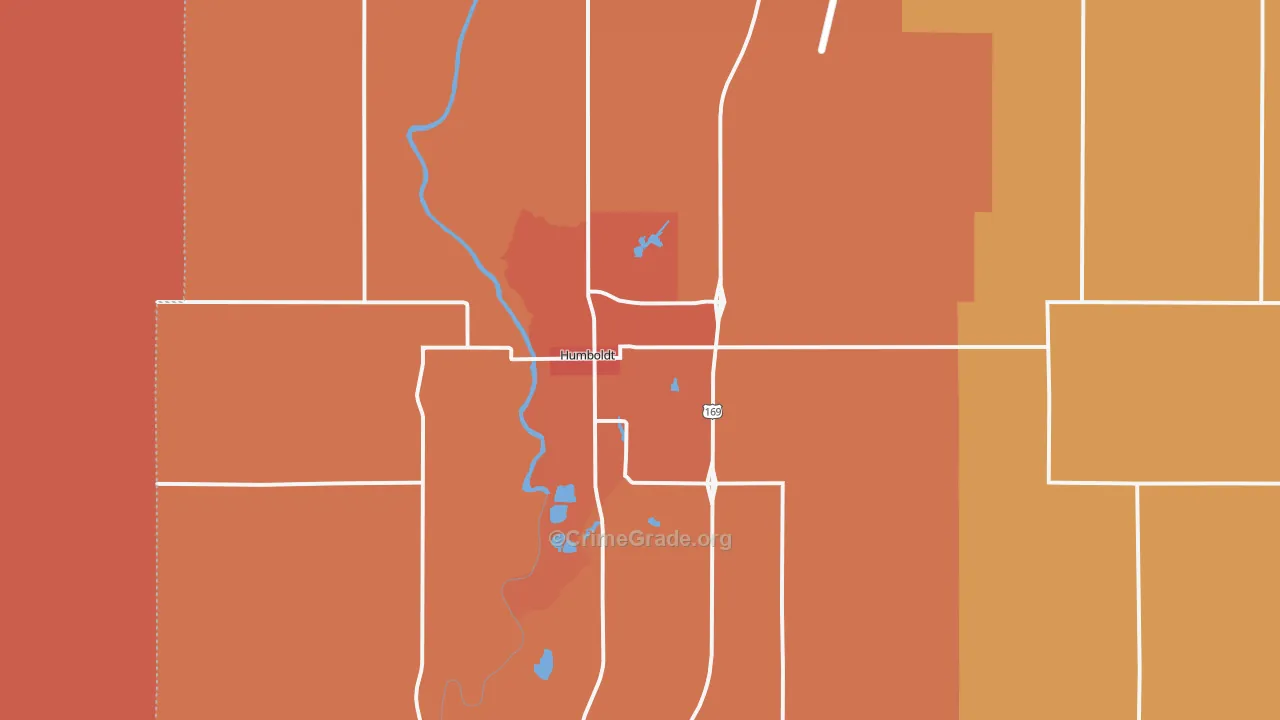 Humboldt, KS Map of Robbery Rates