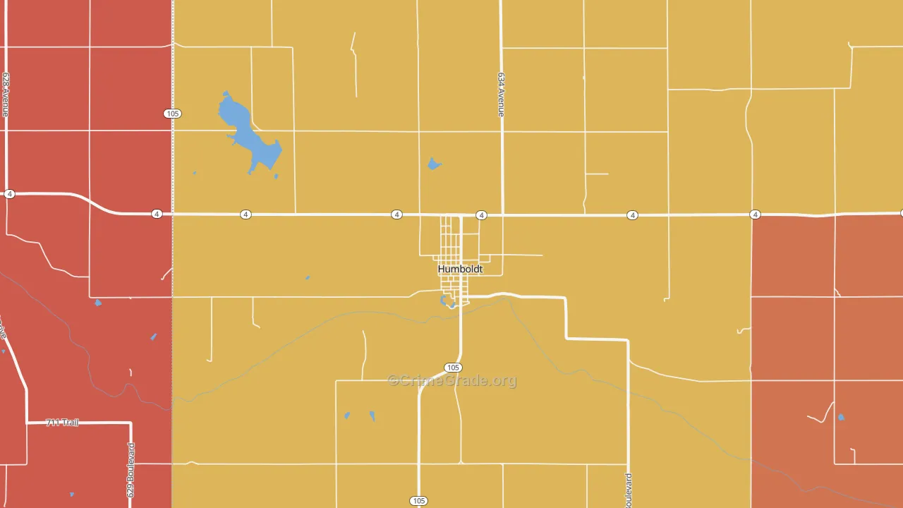 Humboldt, NE Map of Robbery Rates