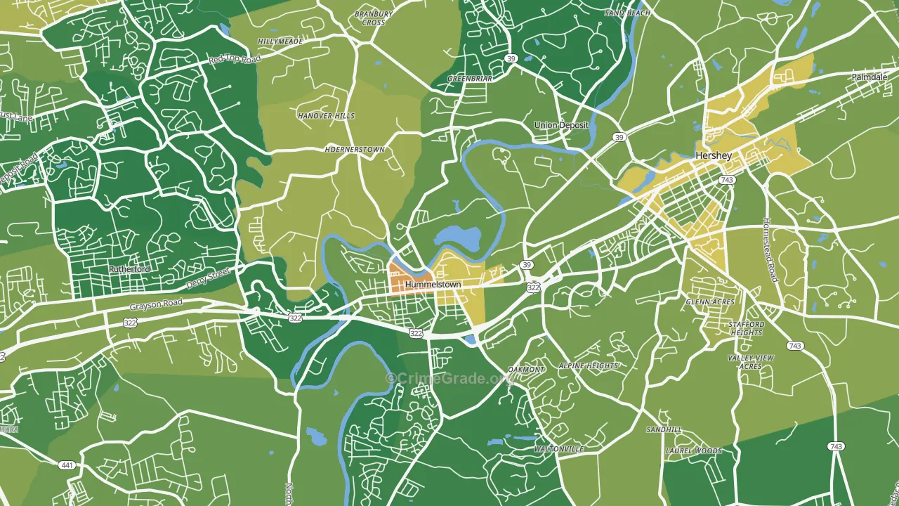 Hummelstown, PA Map of Robbery Rates