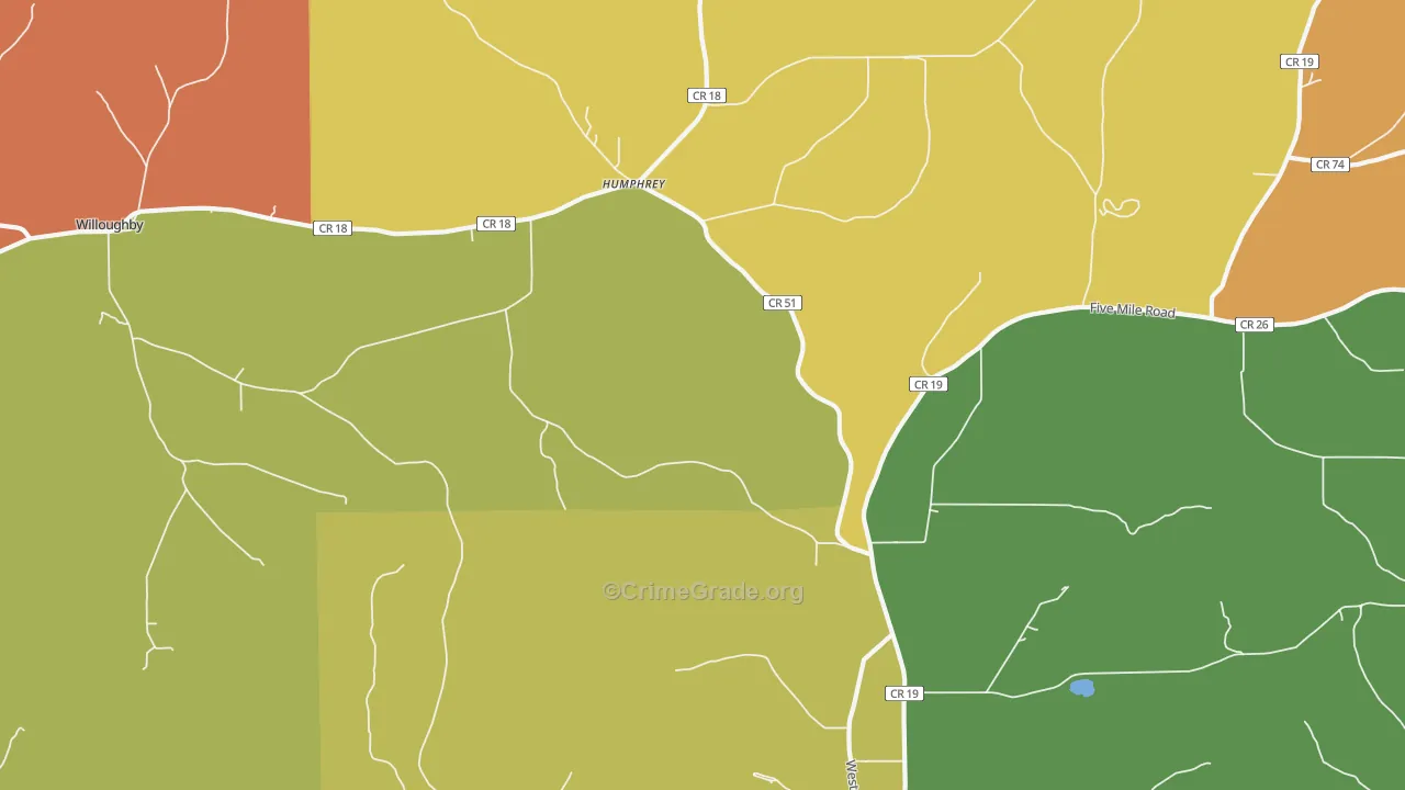 Humphrey, NY Map of Robbery Rates