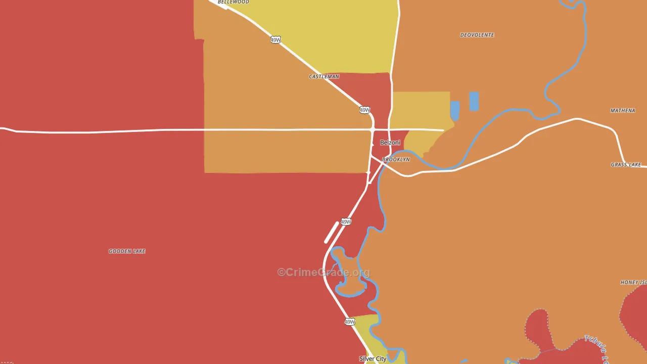 Humphreys County, MS Map of Robbery Rates