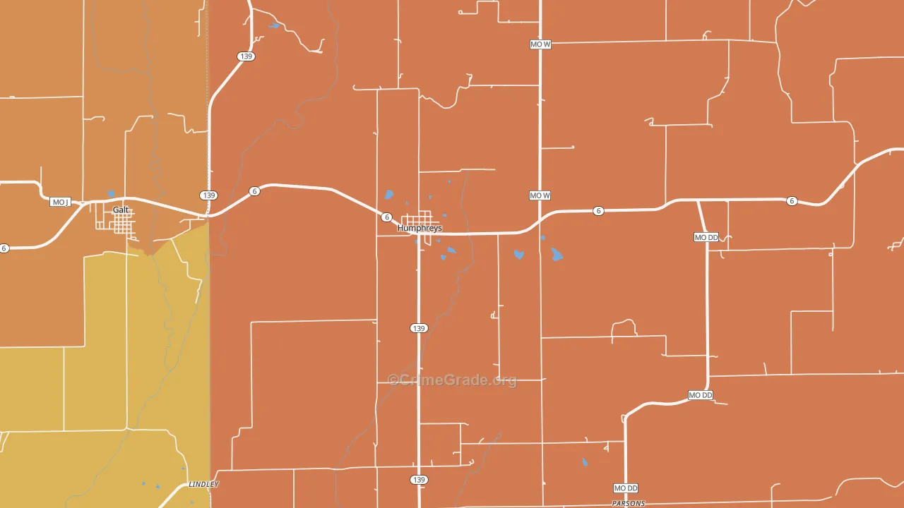 Humphreys, MO Map of Robbery Rates