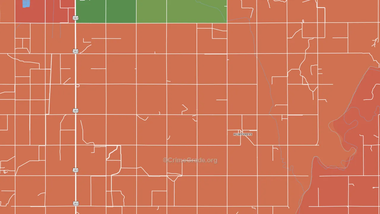Humphreys, OK Map of Robbery Rates