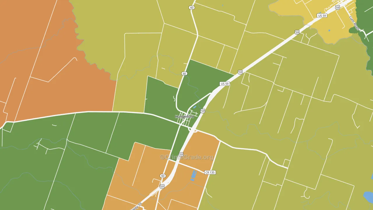 Hungerford, TX Map of Robbery Rates