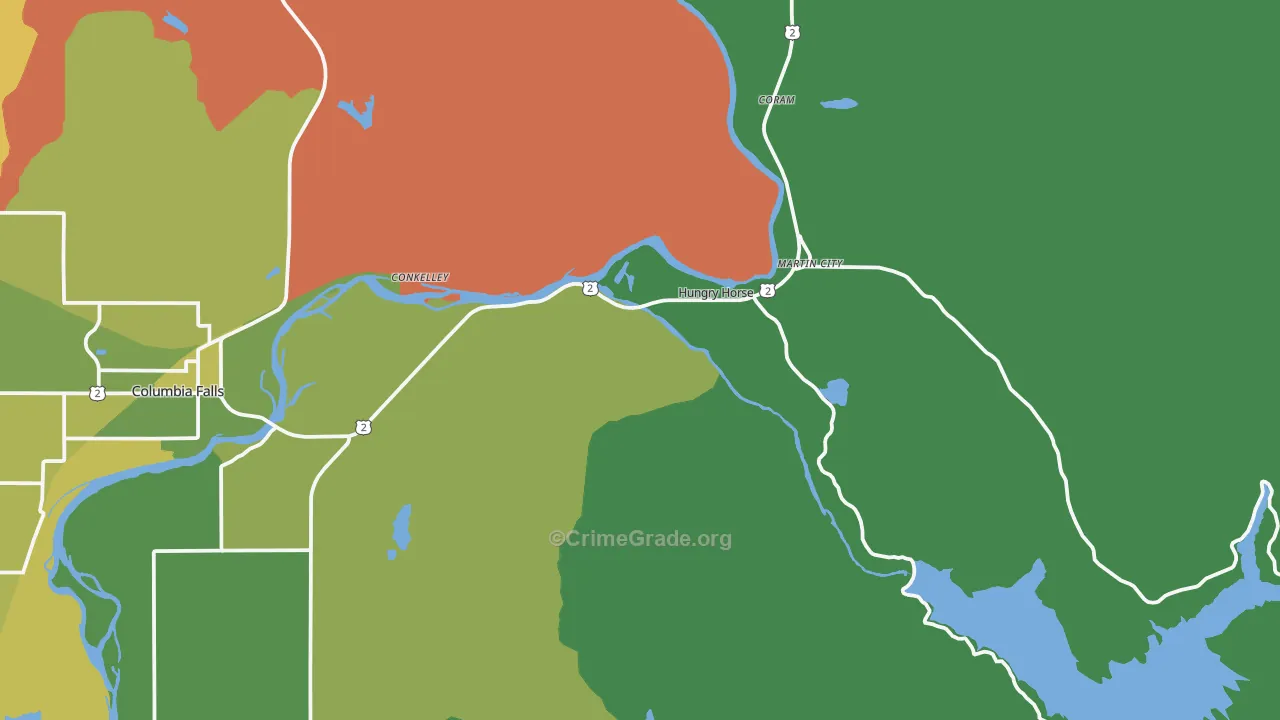 Hungry Horse, MT Map of Robbery Rates