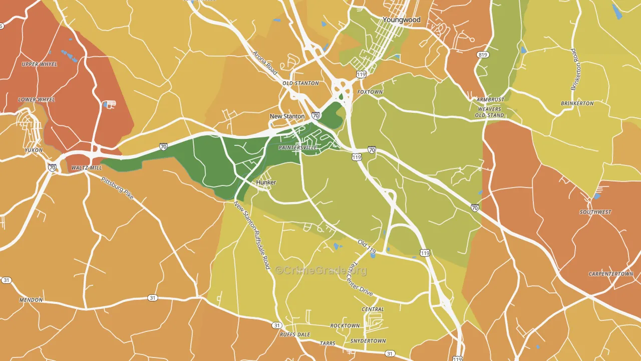 Hunker, PA Map of Robbery Rates