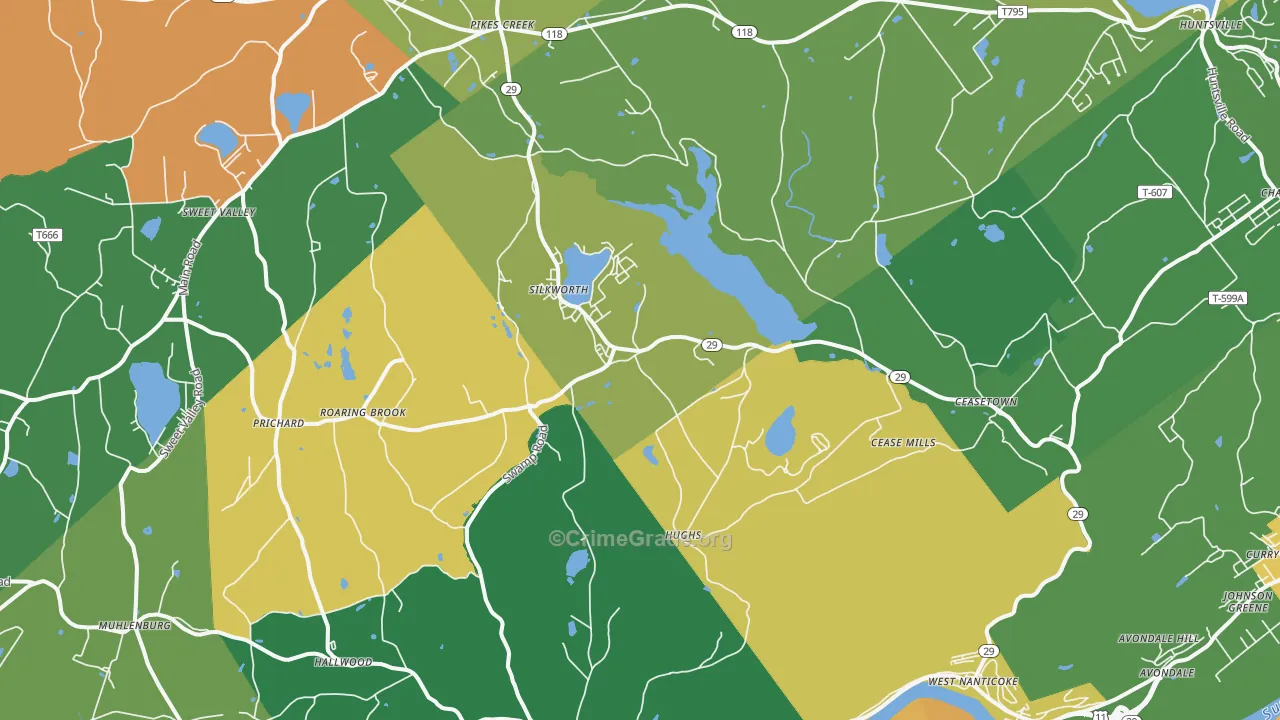 Hunlock Creek, PA Map of Robbery Rates