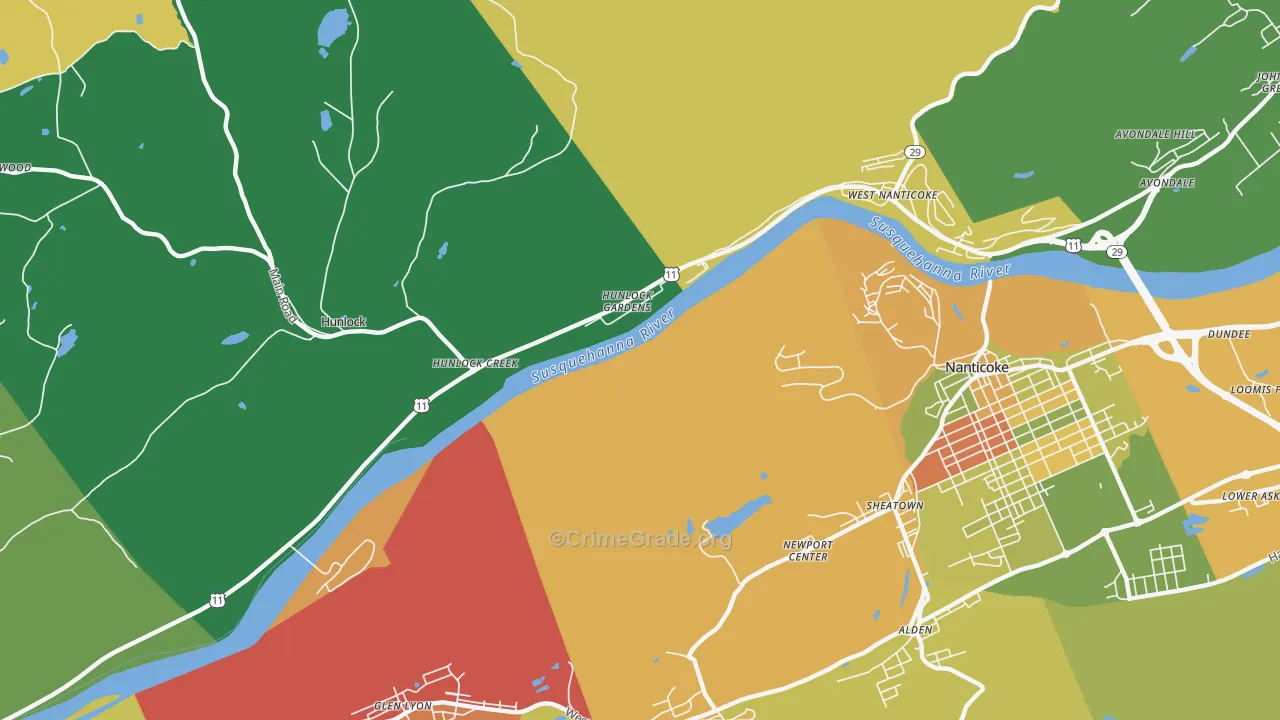 Hunlock Gardens, PA Map of Robbery Rates