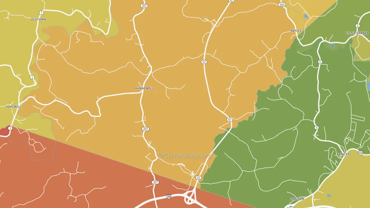 Hunnewell, KY Map of Robbery Rates