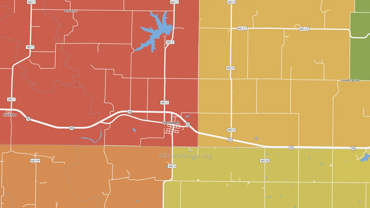 Hunnewell, MO Map of Robbery Rates
