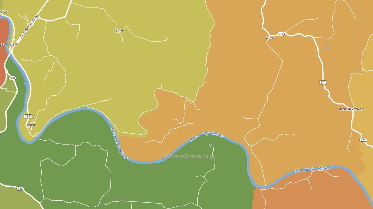 Hunt, KY Map of Robbery Rates