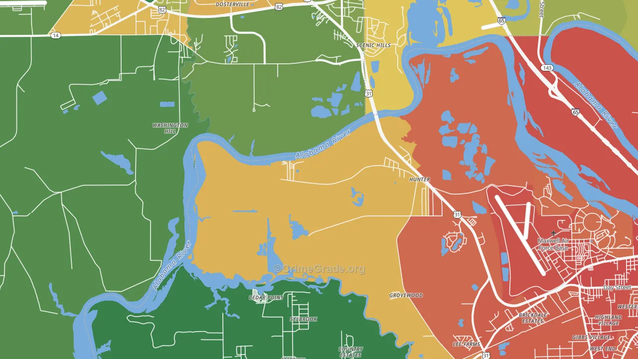 Hunter, AL Map of Robbery Rates