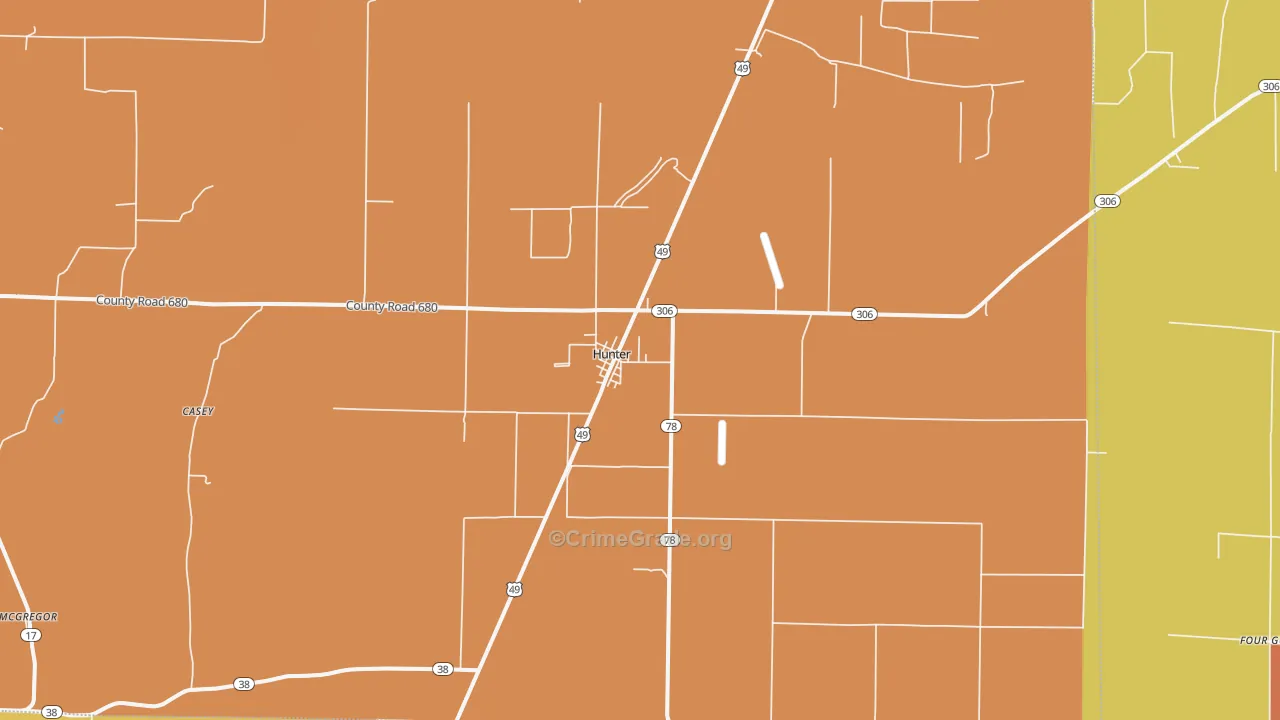 Hunter, AR Map of Robbery Rates