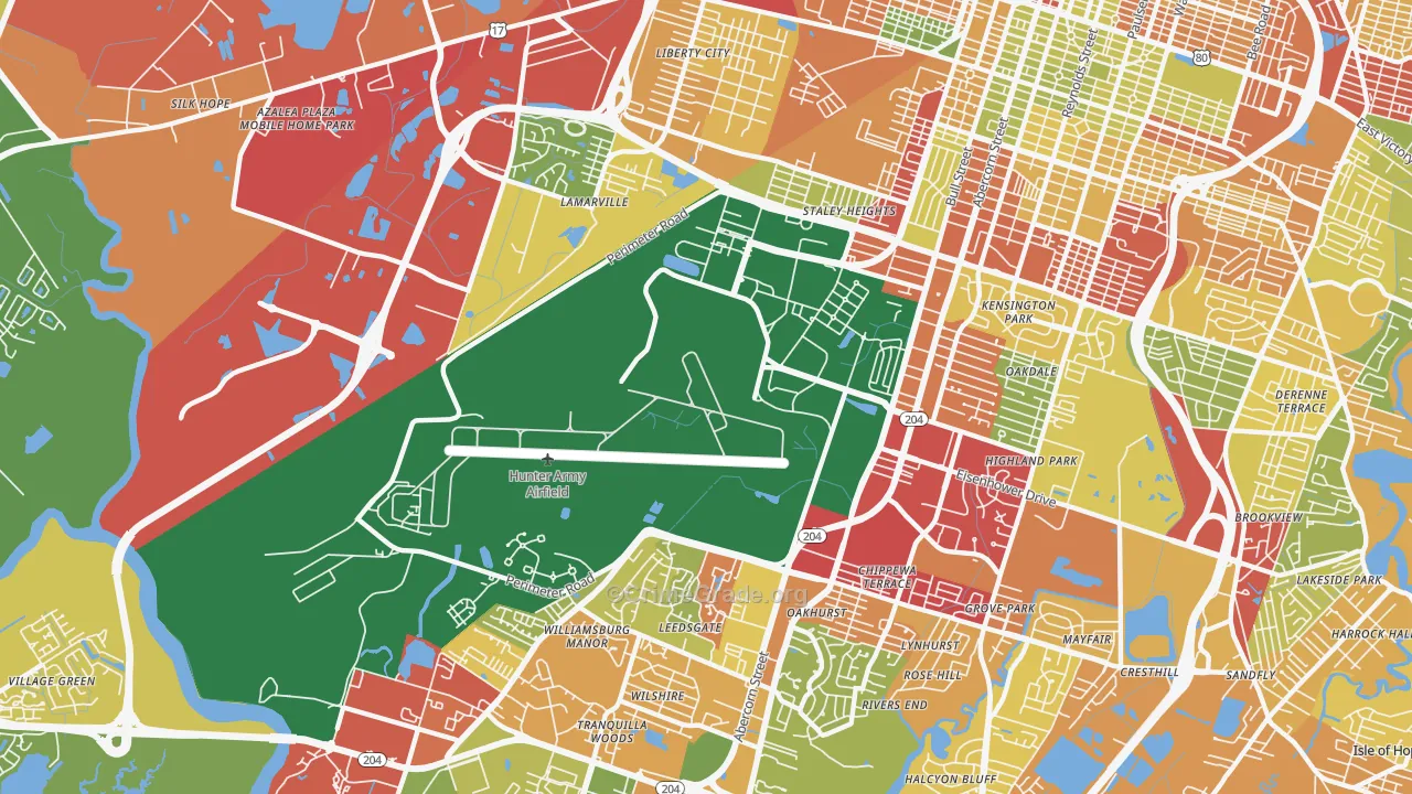 Hunter Army Airfield, Savannah, GA Map of Robbery Rates