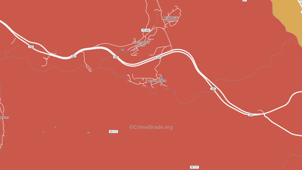 Hunter Creek, AZ Map of Robbery Rates