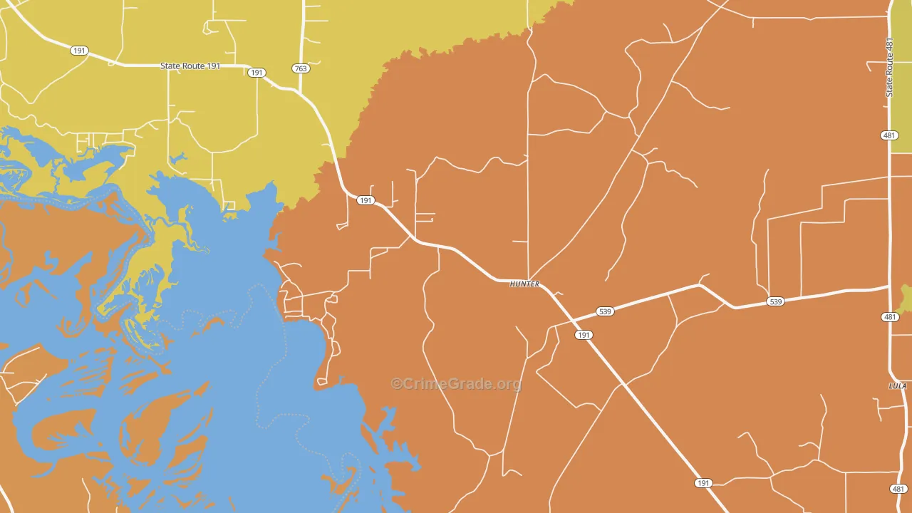 Hunter, LA Map of Robbery Rates