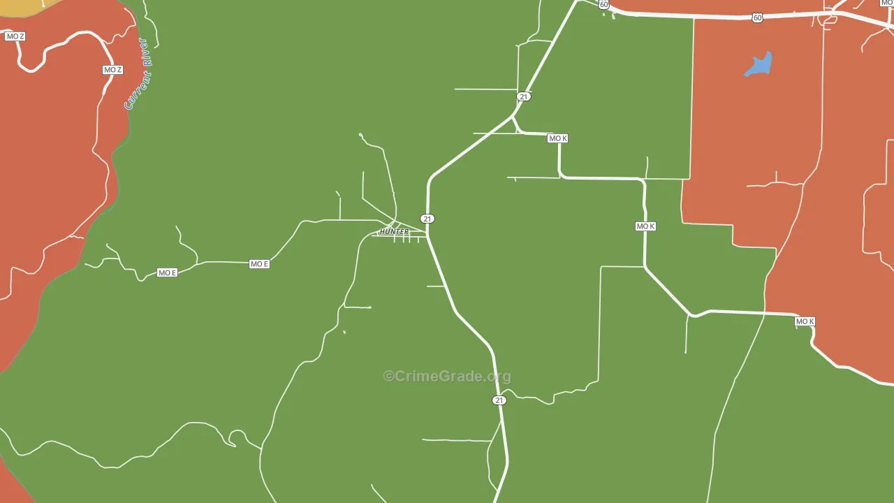 Hunter, MO Map of Robbery Rates