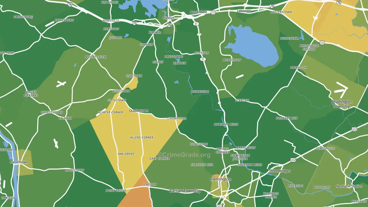 Hunterdon County, NJ Map of Robbery Rates