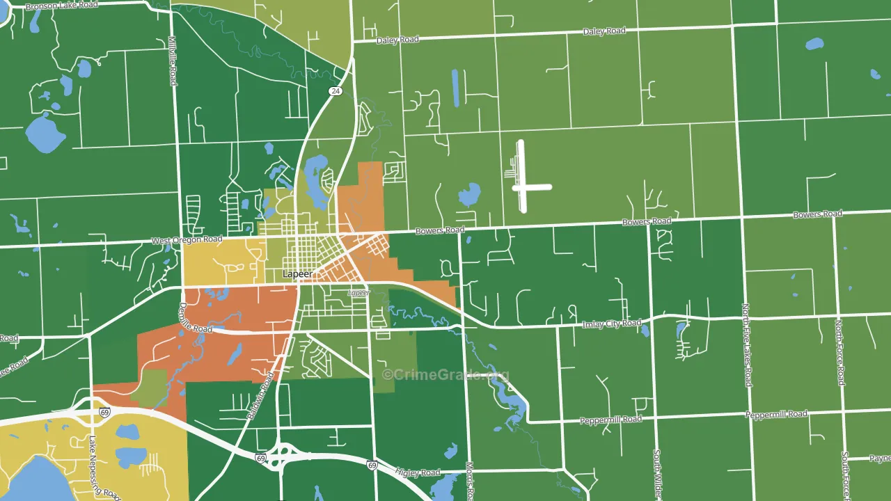 Hunters Creek, MI Map of Robbery Rates