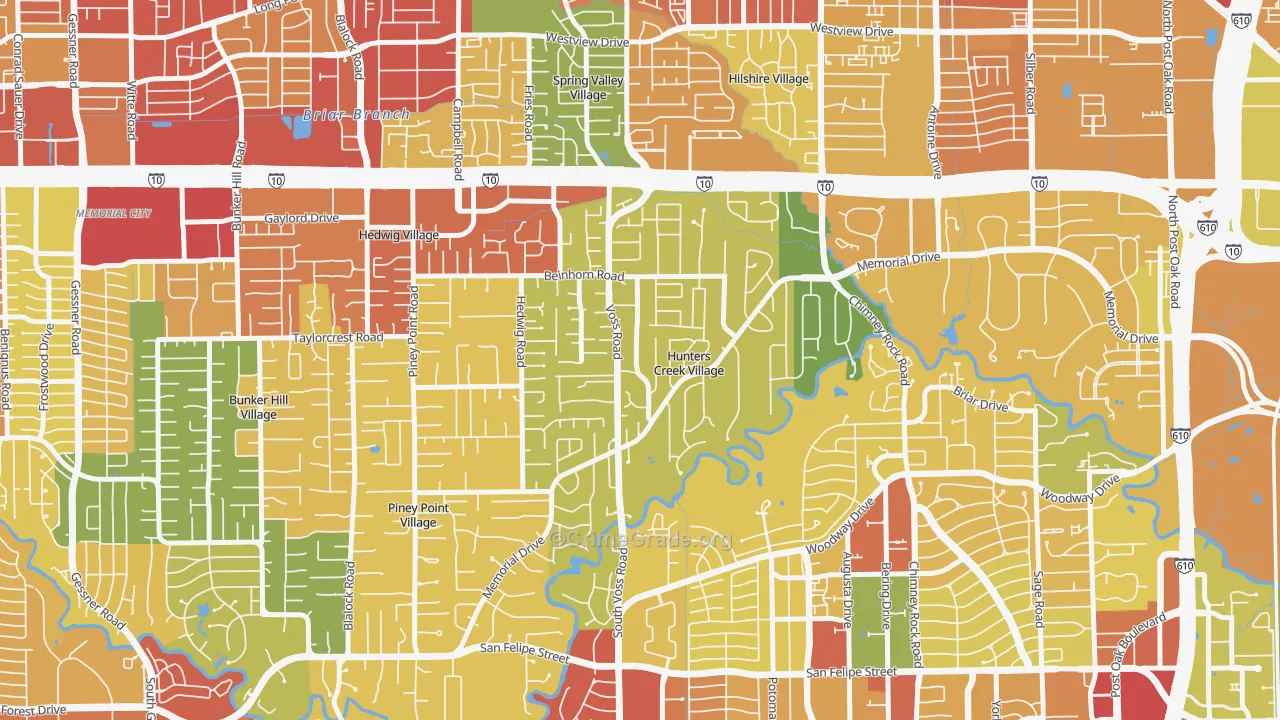 Hunters Creek Village, TX Map of Robbery Rates