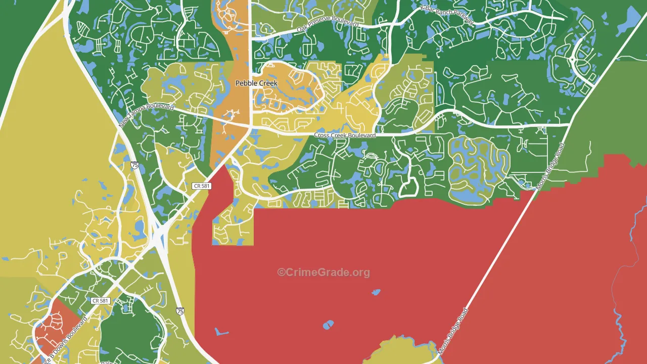 Hunters Green, Tampa, FL Map of Robbery Rates
