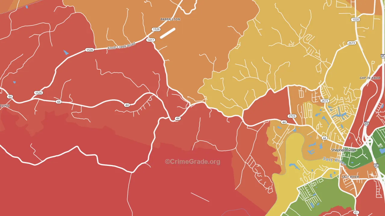 Hunters Hlw, KY Map of Robbery Rates