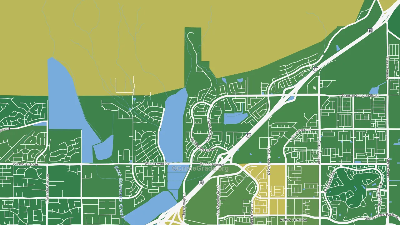 Hunter's Ridge, Fontana, CA Map of Robbery Rates