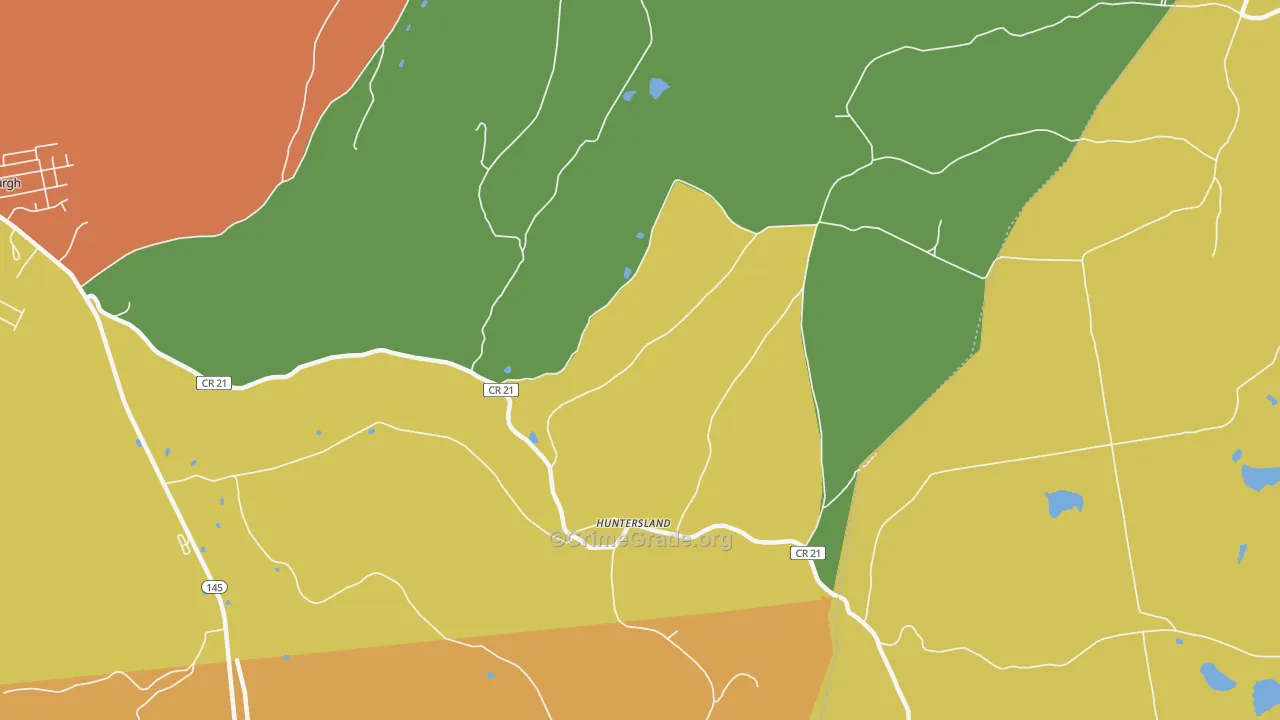 Huntersland, NY Map of Robbery Rates