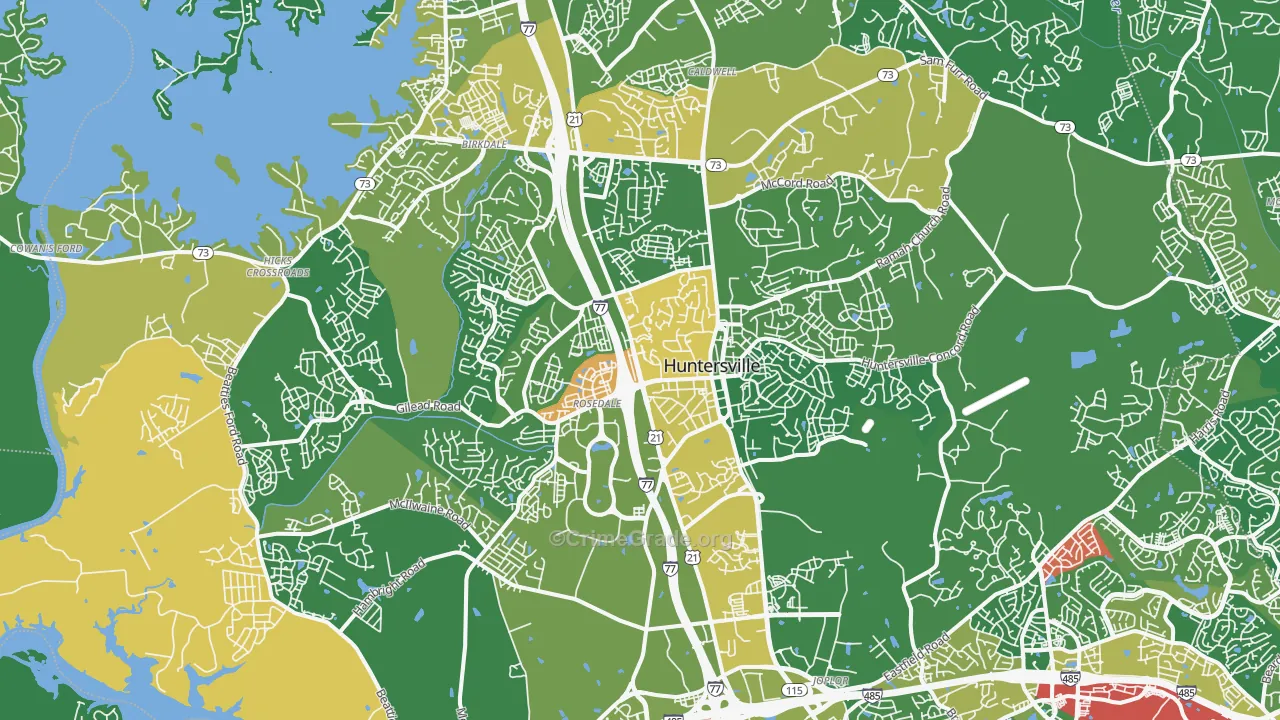 Huntersville, NC Map of Robbery Rates
