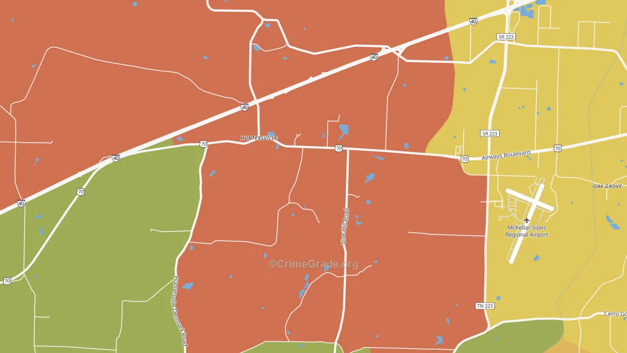Huntersville, TN Map of Robbery Rates