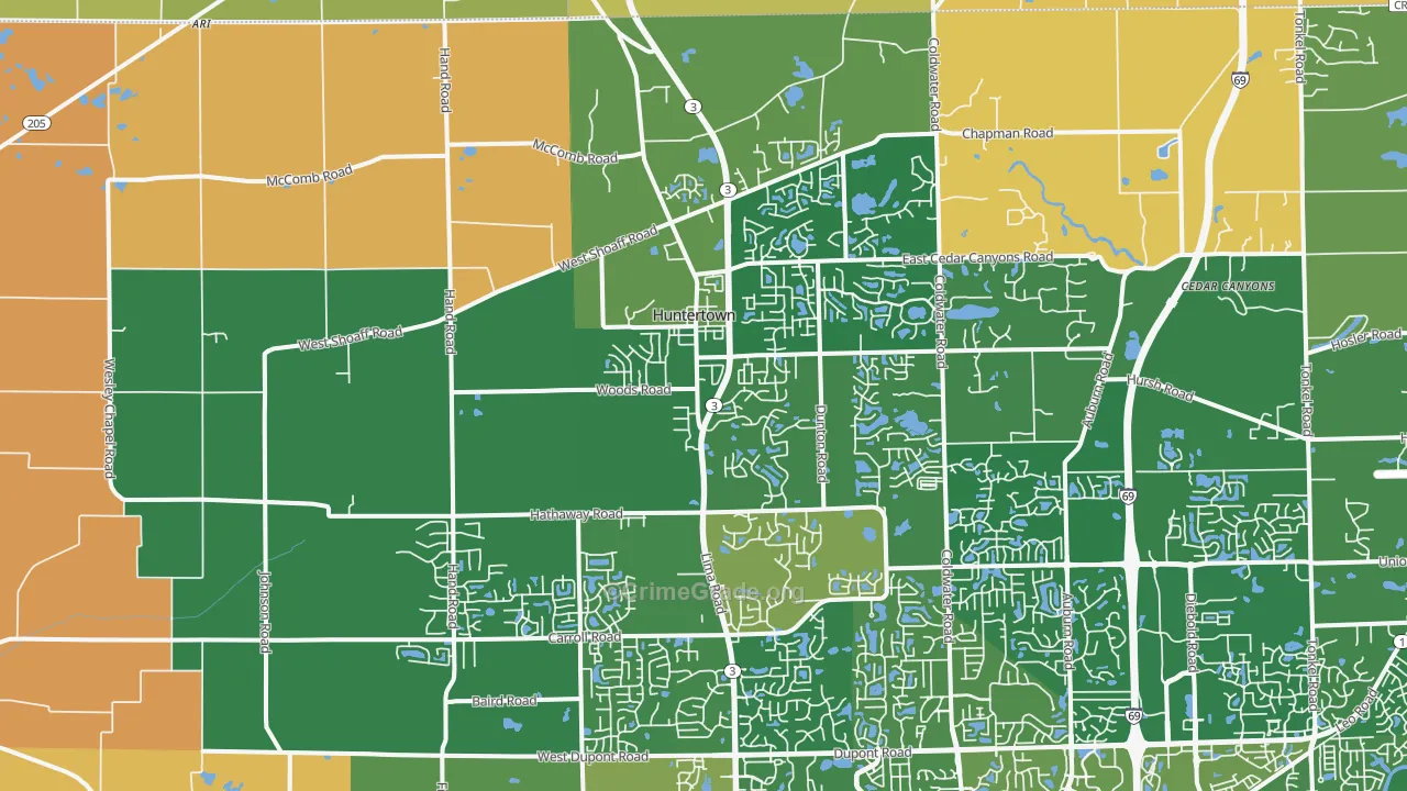 Huntertown, IN Map of Robbery Rates