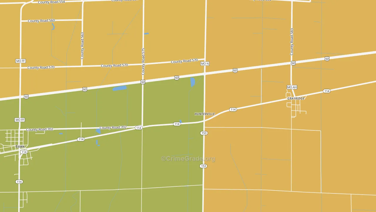 Hunterville, MO Map of Robbery Rates