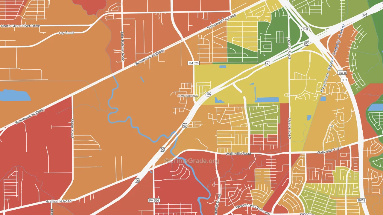 Hunterwood, Houston, TX Map of Robbery Rates