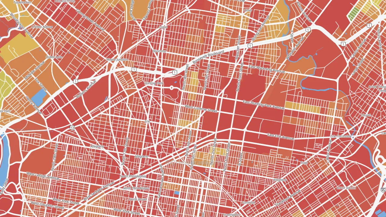 Hunting Park, Philadelphia, PA Map of Robbery Rates