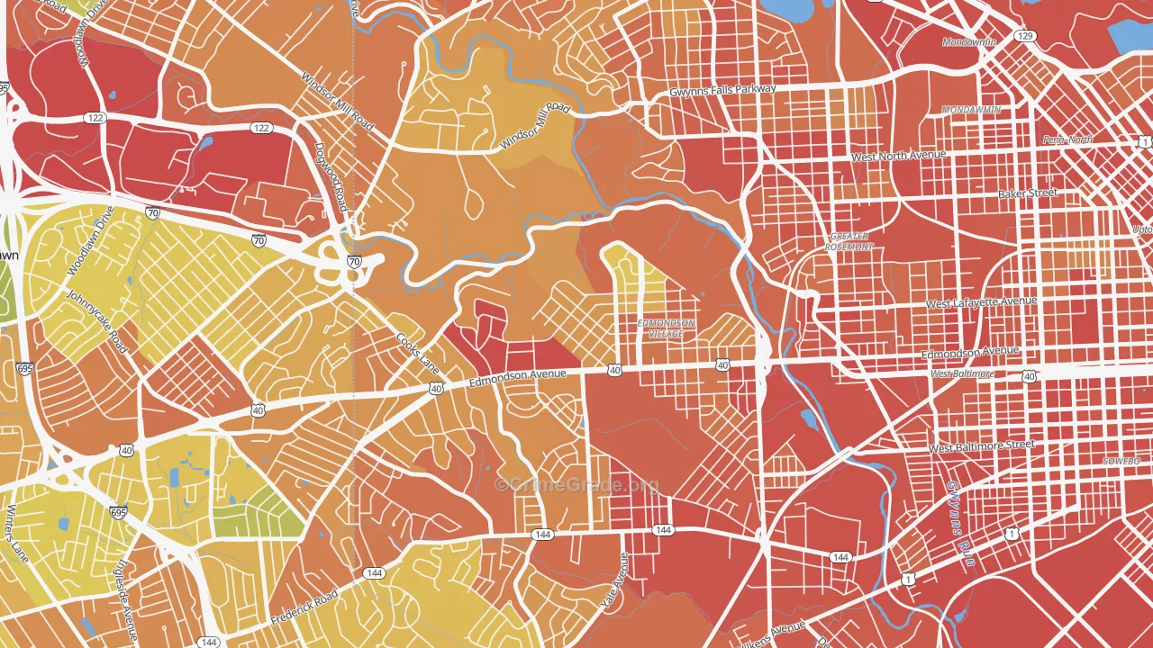 Hunting Ridge, Baltimore, MD Map of Robbery Rates