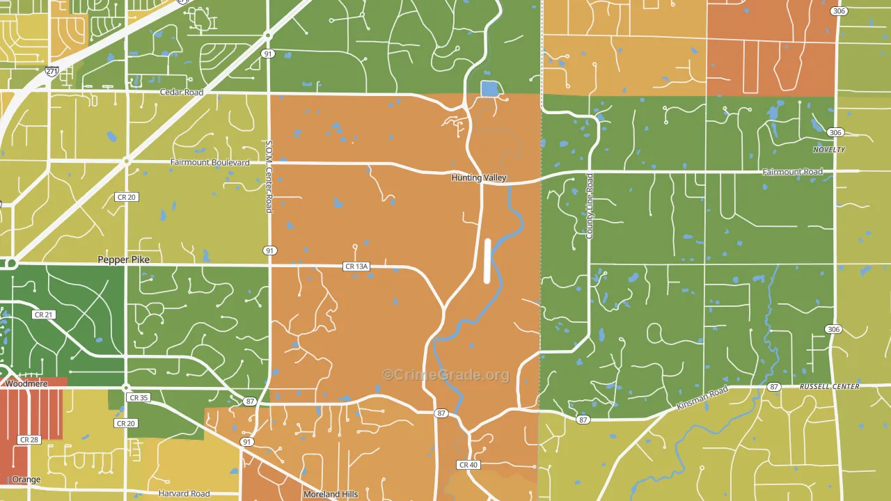 Hunting Valley, OH Map of Robbery Rates