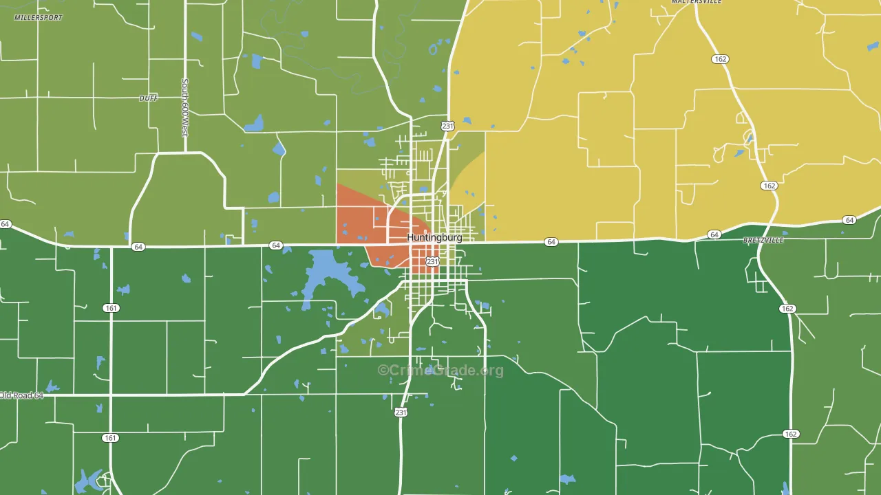 Huntingburg, IN Map of Robbery Rates