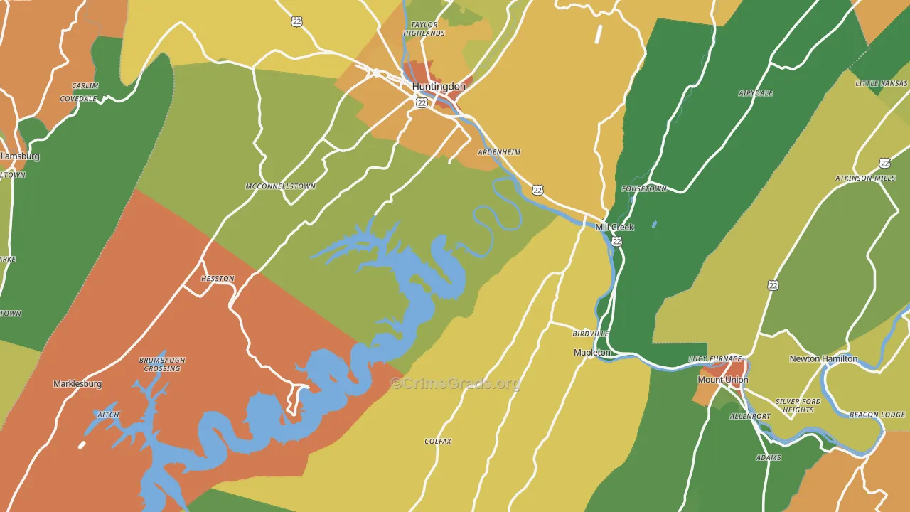Huntingdon County, PA Map of Robbery Rates