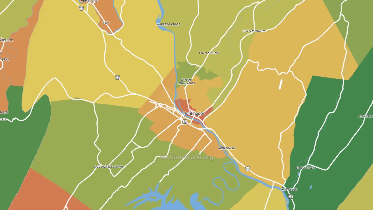 Huntingdon, PA Map of Robbery Rates