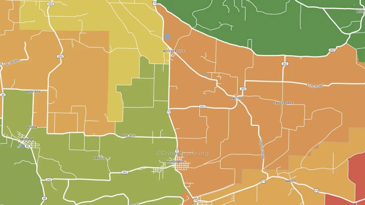 Huntington, AR Map of Robbery Rates