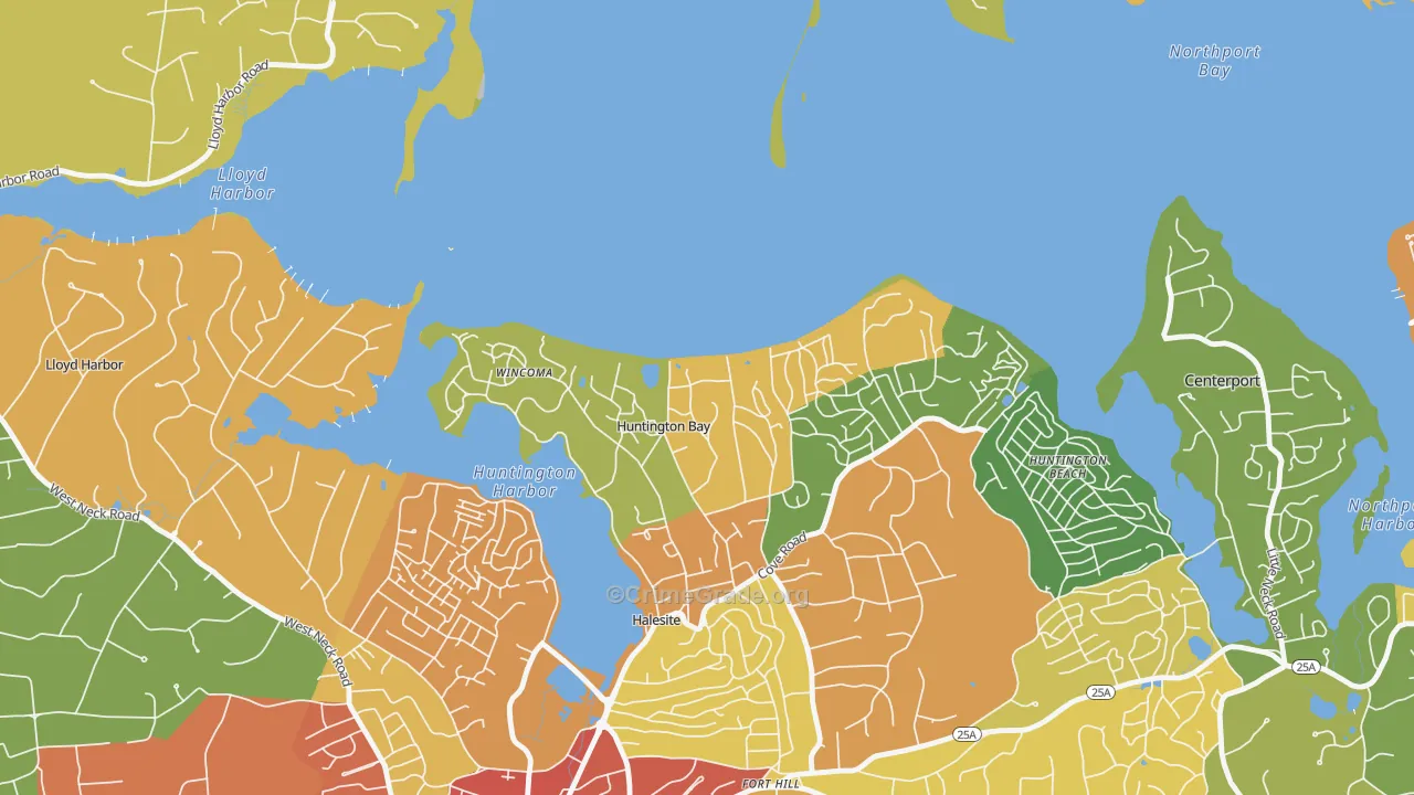 Huntington Bay, NY Map of Robbery Rates
