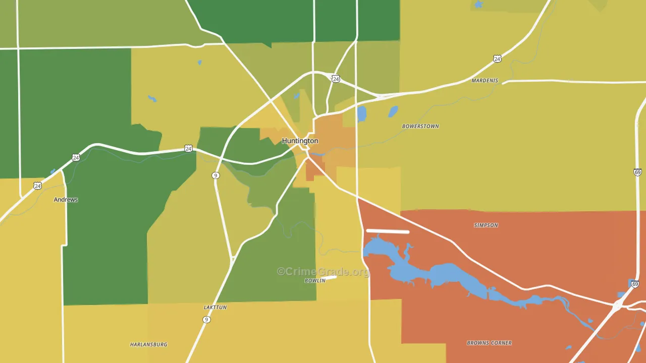 Huntington County, IN Map of Robbery Rates