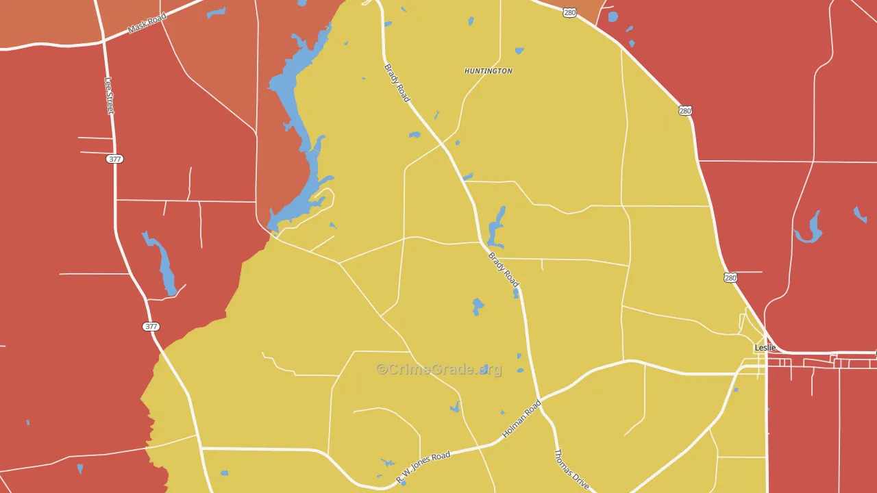 Huntington, GA Map of Robbery Rates