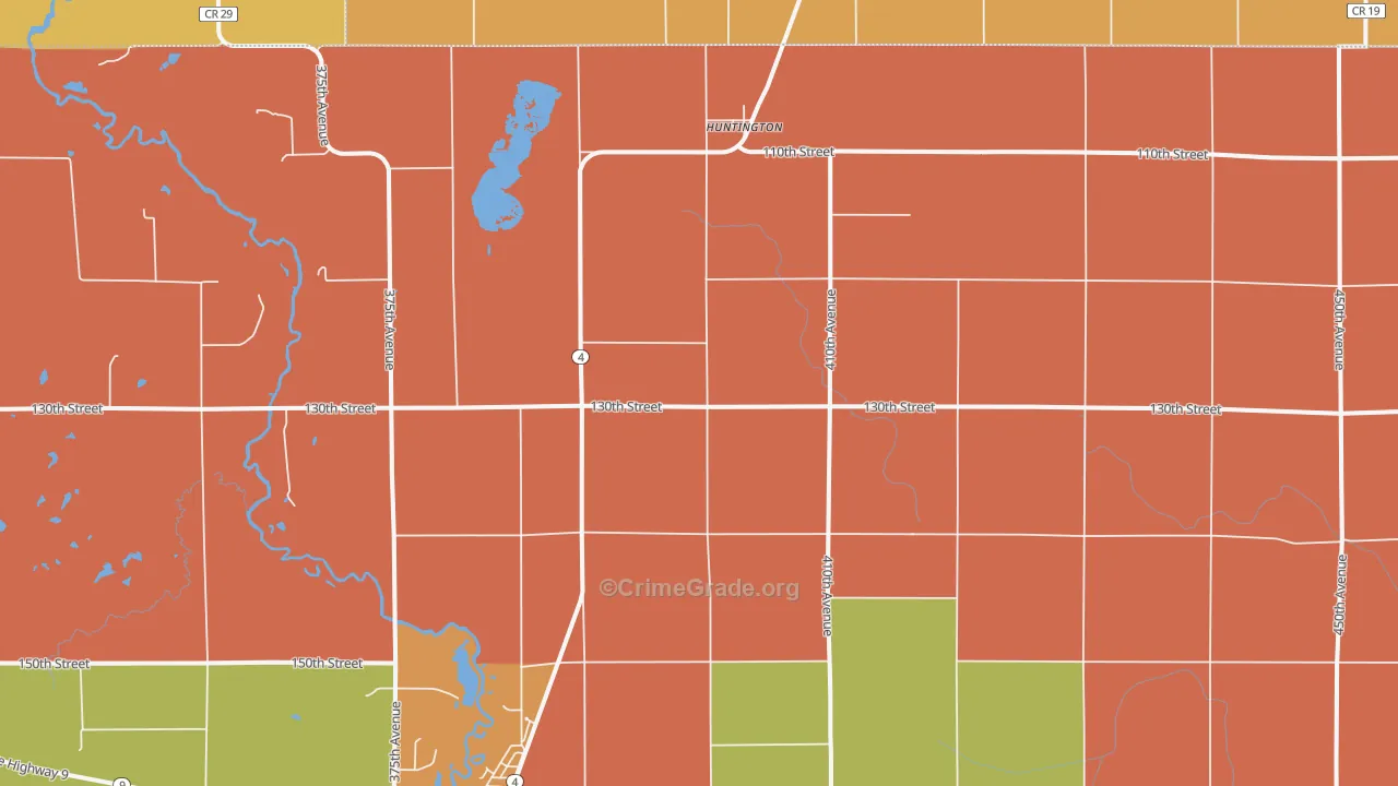 Huntington, IA Map of Robbery Rates